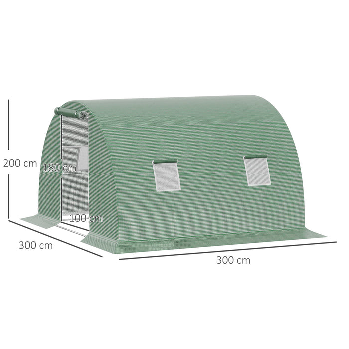 Easycomfort Serra a Tunnel da Esterno 3x3x2m con Copertura in PE, Porta con Cerniera e 4 Finestre, Verde