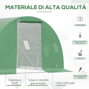 Easycomfort Serra a Tunnel da Esterno 3x3x2m con Copertura in PE, Porta con Cerniera e 4 Finestre, Verde