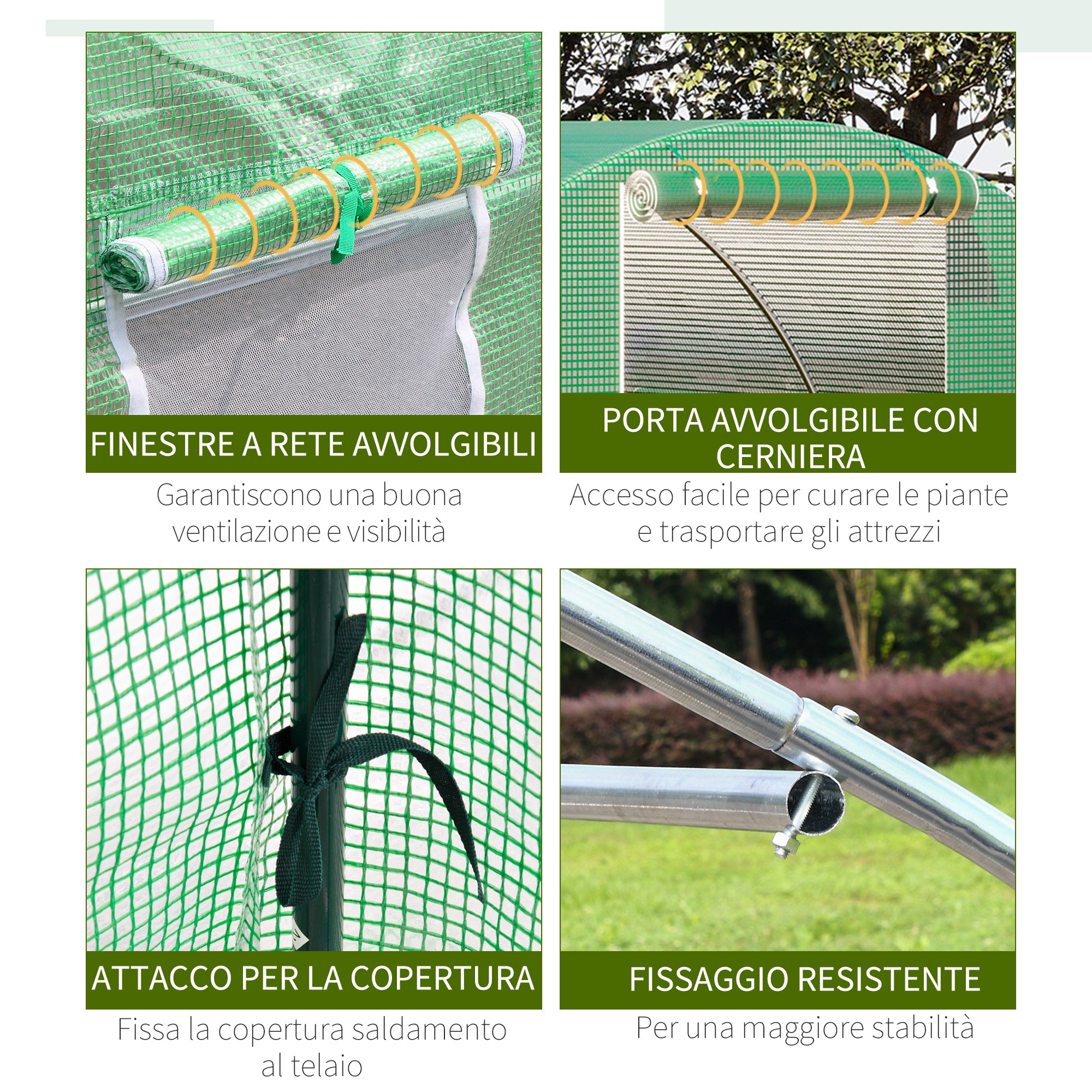 Easycomfort Serra a Tunnel da Esterno 3x3x2m con Copertura in PE, Porta con Cerniera e 4 Finestre, Verde
