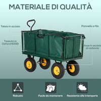 EasyComfort Carrello da Giardino in Acciaio con Pareti Laterali Ribaltabili e 4 Ruote, Capienza 342L, Verde