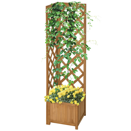Easycomfort Fioriera da Giardino in Legno di Abete Marrone con Grigliato per Rampicanti e Decorazioni, 40x40x145 cm