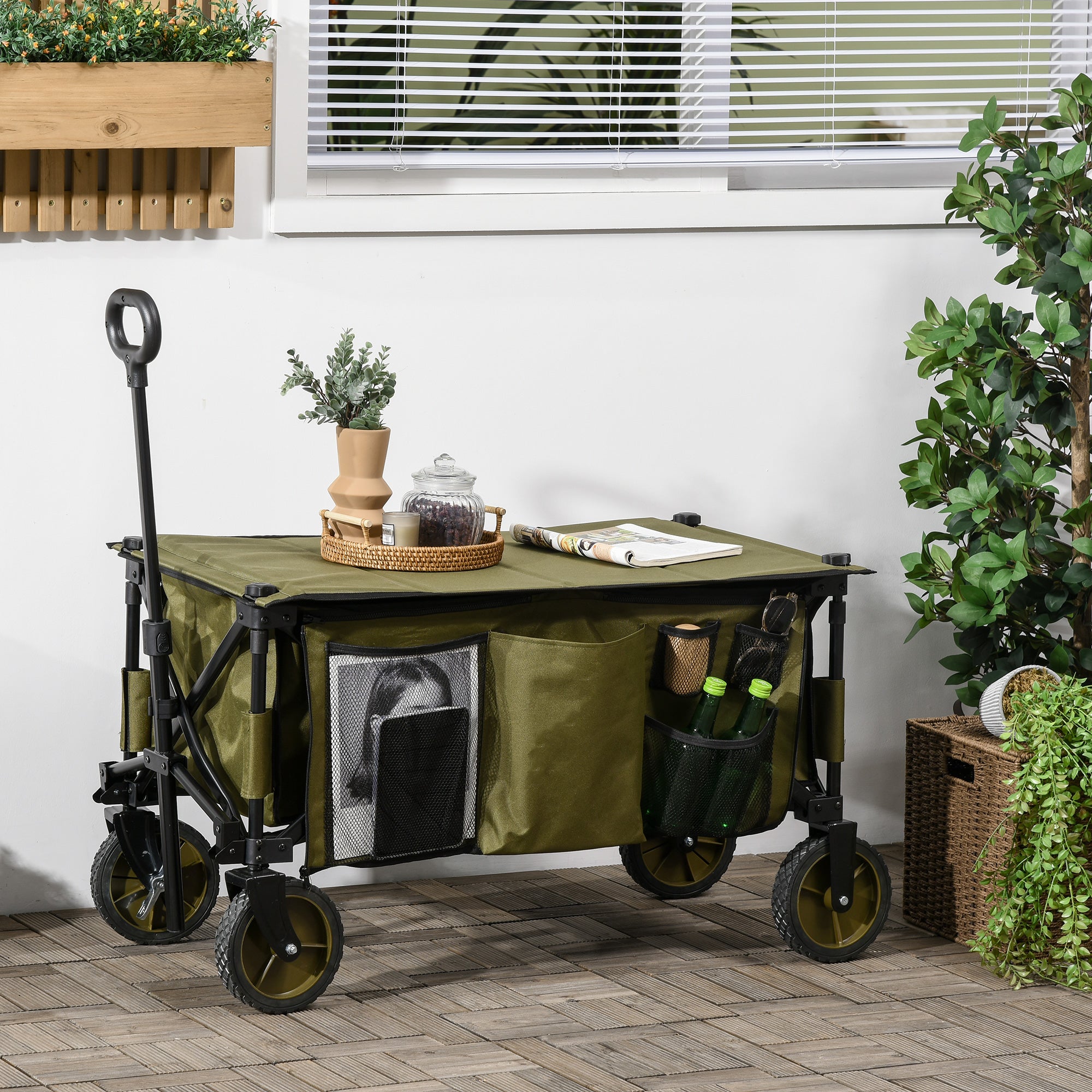 Easycomfort Carrello da Giardino 125L Pieghevole con Maniglia e 5 Sacche, 108x55x93 cm, Verde