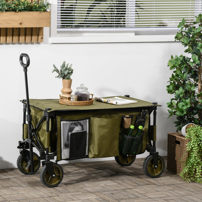 Easycomfort Carrello da Giardino 125L Pieghevole con Maniglia e 5 Sacche, 108x55x93 cm, Verde