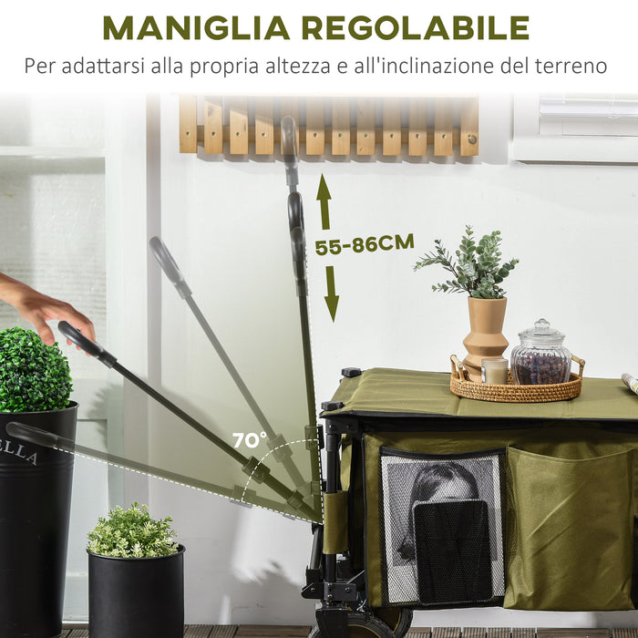 Easycomfort Carrello da Giardino 125L Pieghevole con Maniglia e 5 Sacche, 108x55x93 cm, Verde