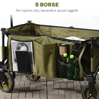 Easycomfort Carrello da Giardino 125L Pieghevole con Maniglia e 5 Sacche, 108x55x93 cm, Verde