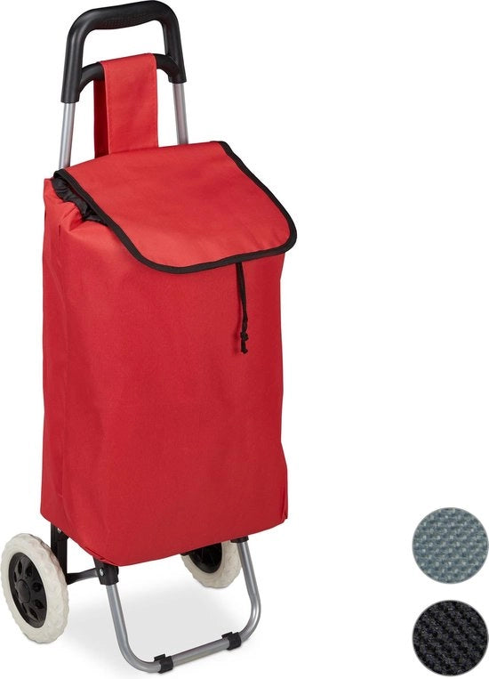 Carrello per spesa - ripiegabile - borsa rimovibile 28 L - carrello per spesa con ruote - 92,5 x 42 x 28 cm - rosso