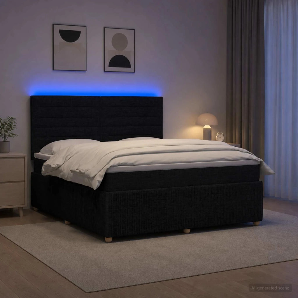 Letto Box Spring LED con Materasso Nero 180 x 200 cm Tessuto 3455911