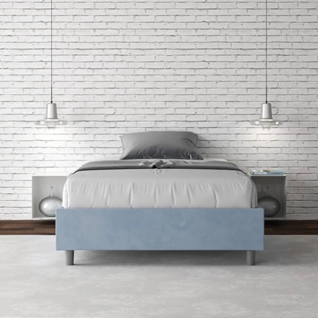Letto una piazza e mezza senza rete imbottito 120x190 microfibra azzurro Azelia