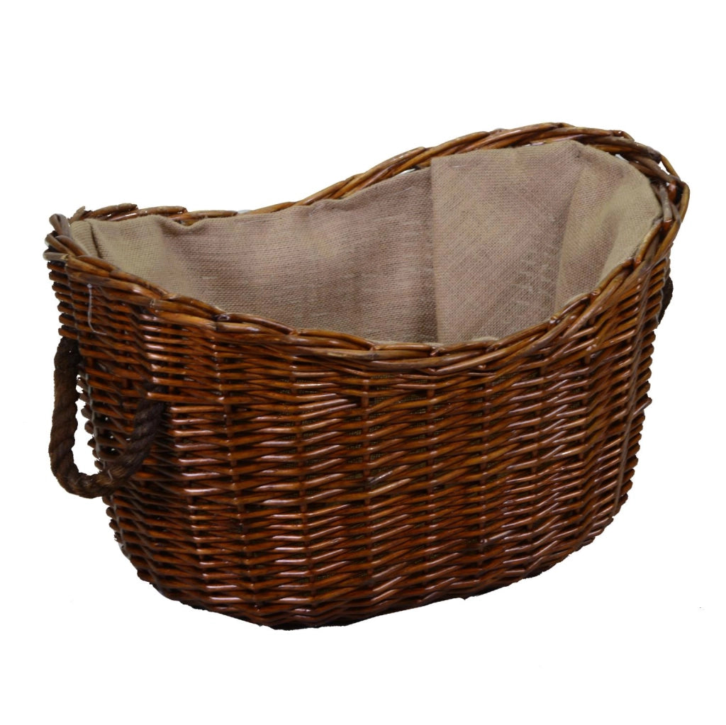 Cesta vimini fodera juta con manici corda marrone ovale cm 59x43h28/36