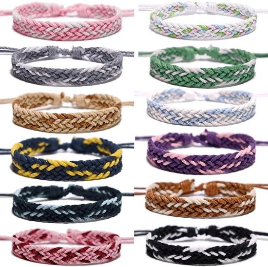 12 pezzi di bracciale di amicizia flessibile tessuto - colore vivace manuale - uomo e donna - bracciale intrecciato - unico modello.