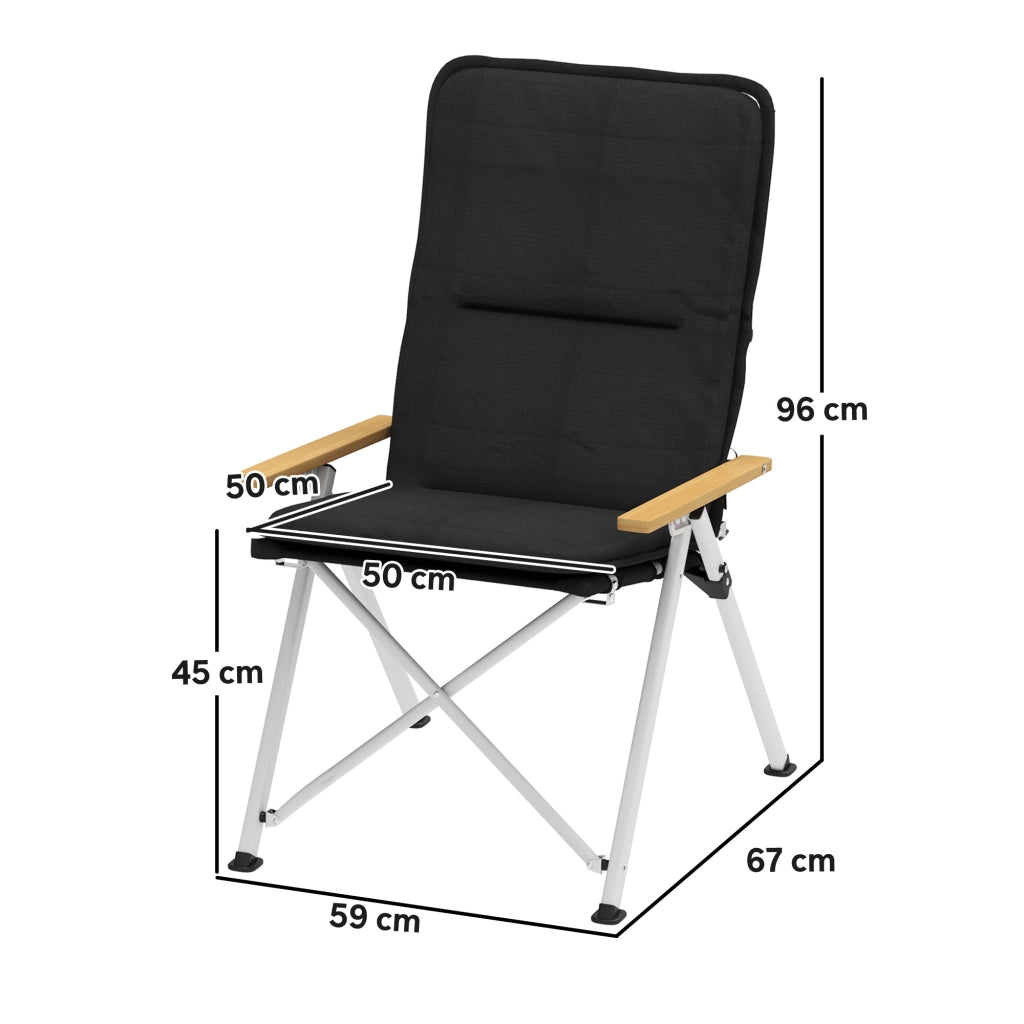Sedia da camping pieghevole con schienale alto, cuscino amovible e sacco ¨C zephmum ¨C 59x67x96 cm, nera