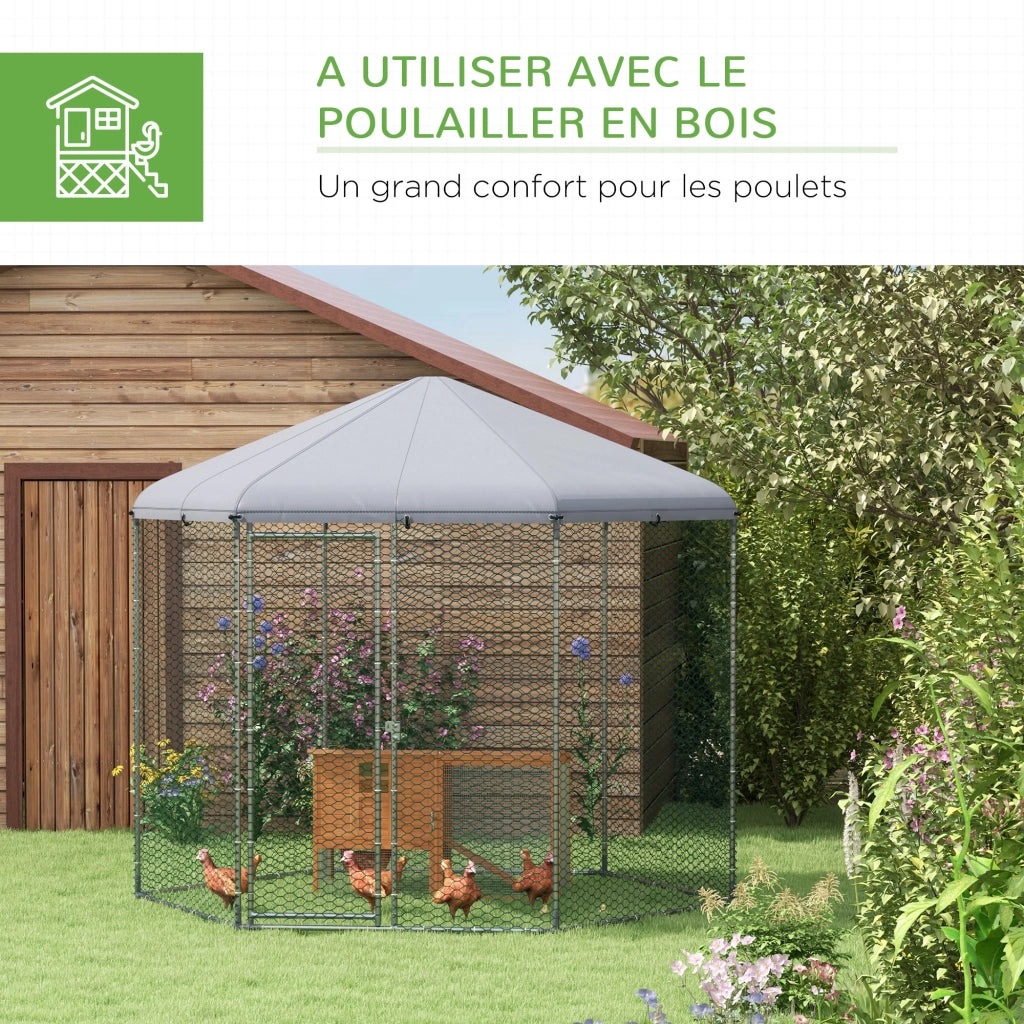 Pollaio da giardino con recinto - Xylo - 5m2 grigio 2,8x2,45x2,46m