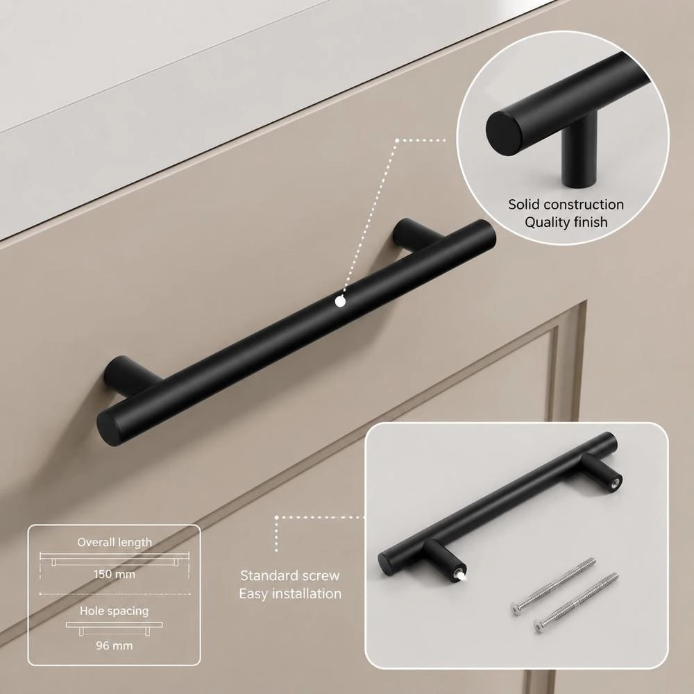 Furniture Handles, 10 Pieces, Black, 96 Mm, Stainless Steel