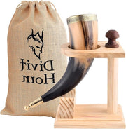 Calice da birra medievale con stand di legno - decorazioni in ottone - sacchetto di regalo in juta - capacità 16 oz