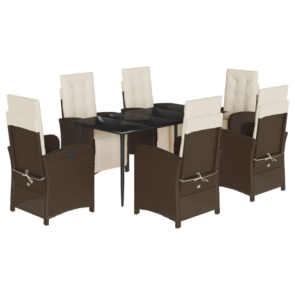 Set da Pranzo da Giardino 7pz con Cuscini in Polyrattan Marrone