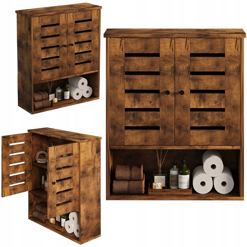 Mobile da bagno sospeso in bronzo rustico con ripiano e montante a muro in stile loft da 60 cm