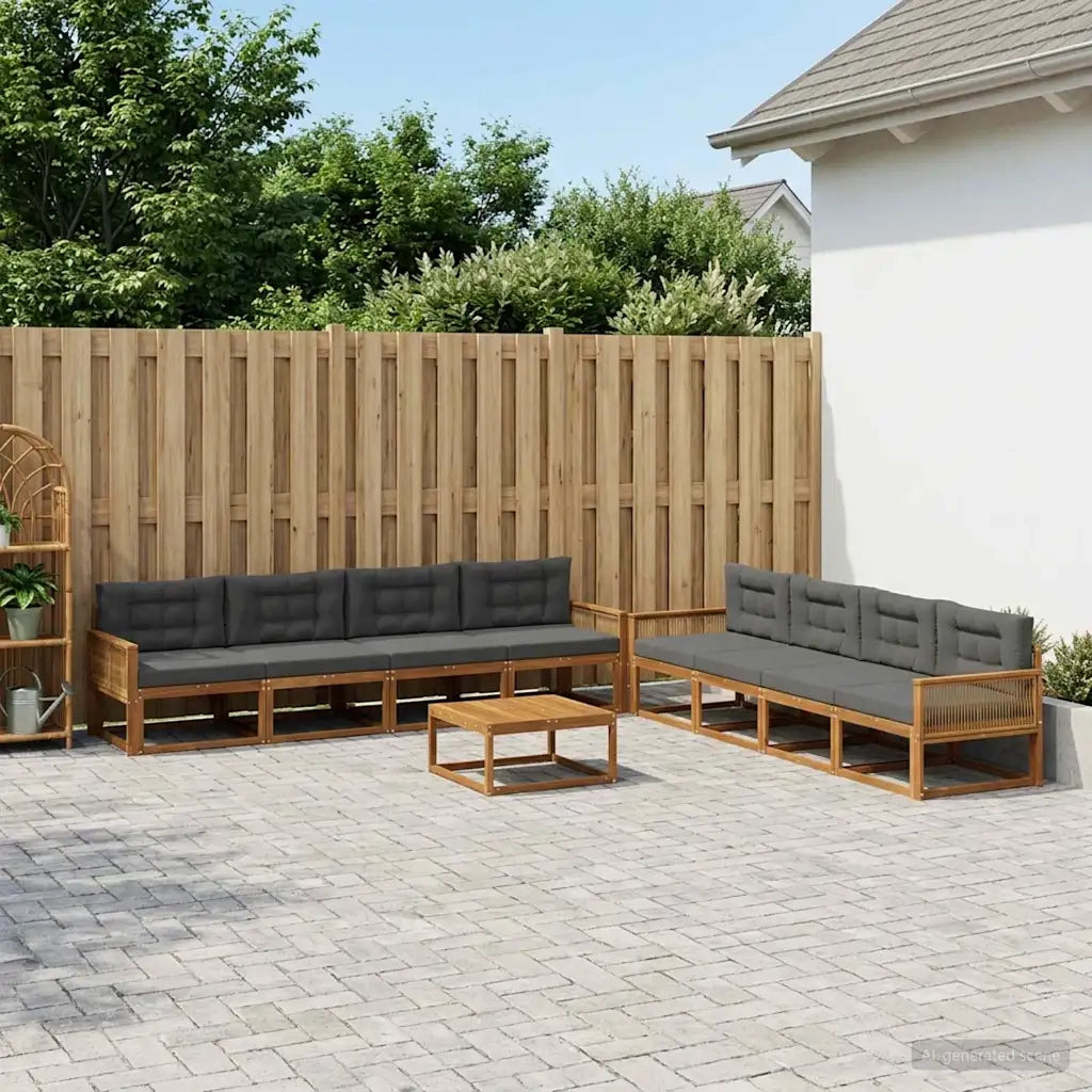 Set di divani da esterno con cuscino 9 pcs Naturale e Antracite