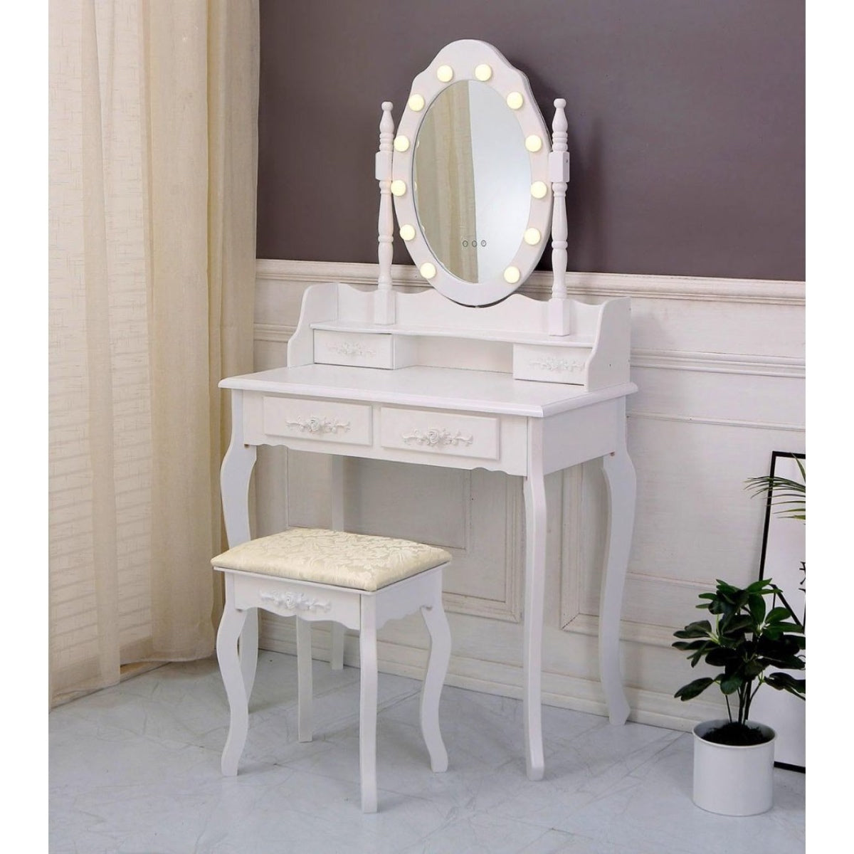 Toeletta Beauty con sgabello e luci LED