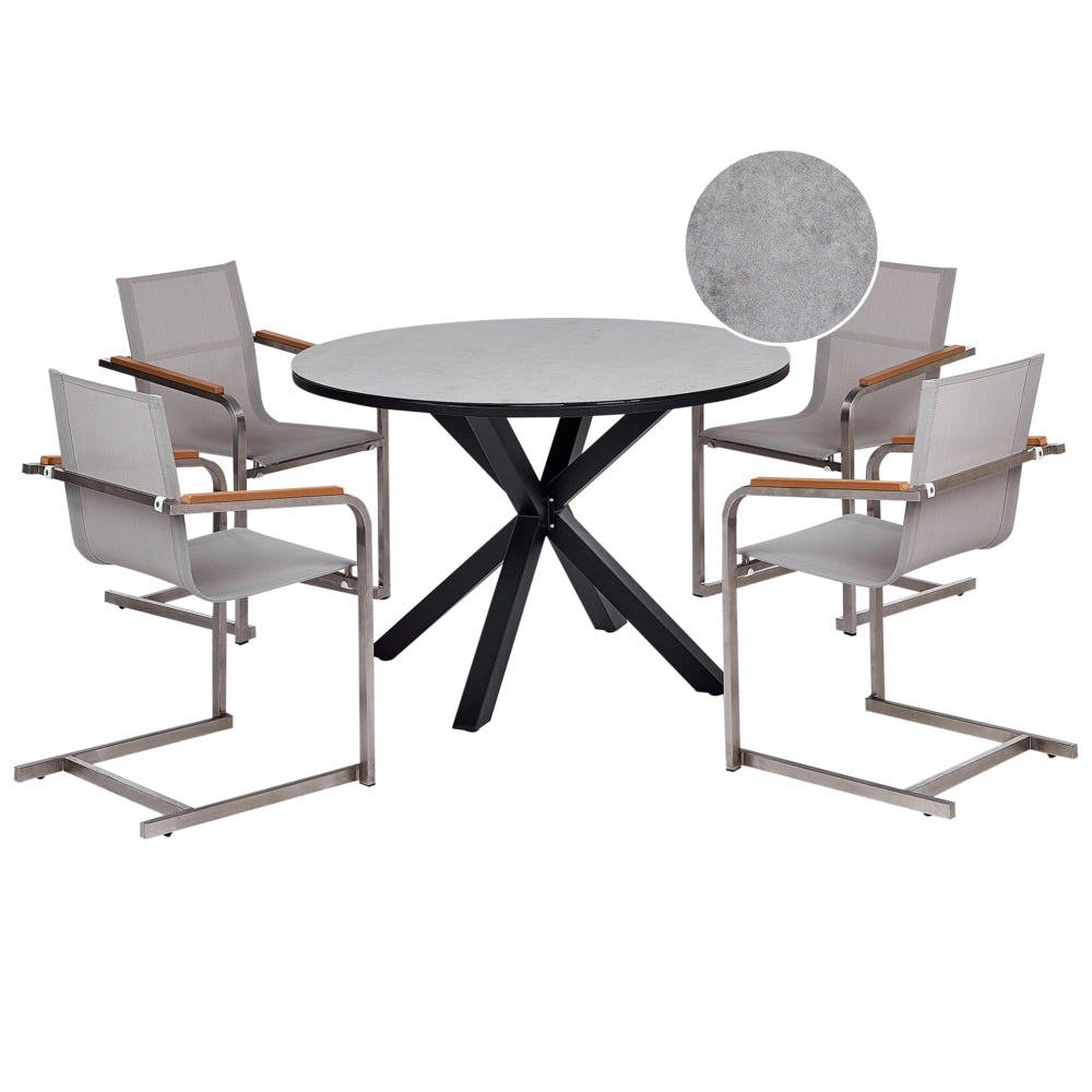 Set da pranzo da giardino Grigio Alluminio Acciaio Inox Piano del tavolo in vetro ceramico 4 posti Mobili da esterno Moderni