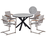 Set da pranzo da giardino Grigio Alluminio Acciaio Inox Piano del tavolo in vetro ceramico 4 posti Mobili da esterno Moderni