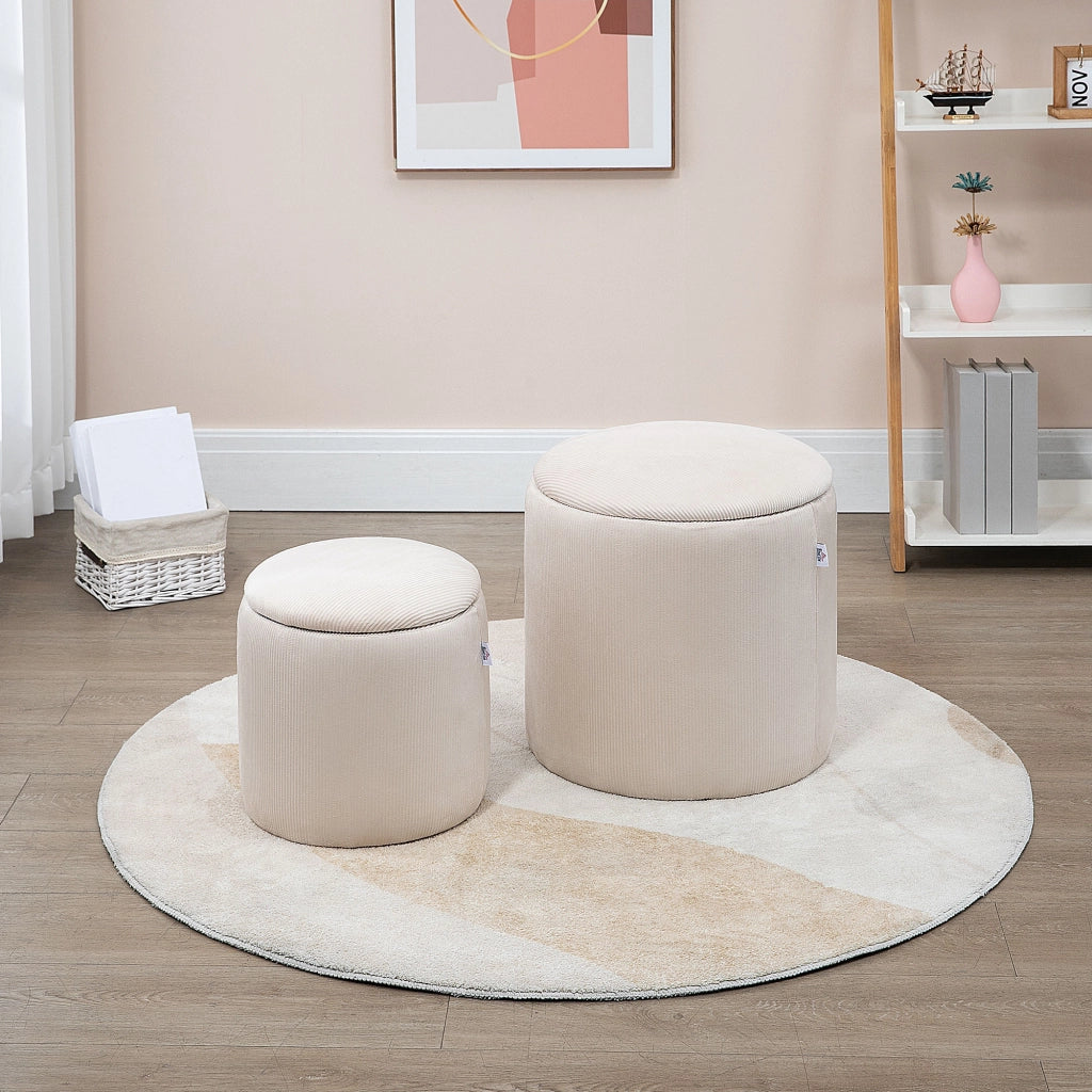Ottomana con Contenitore ¨C Zephmum ¨C Cremewei?, Tessuto Cord, 40x40x41cm