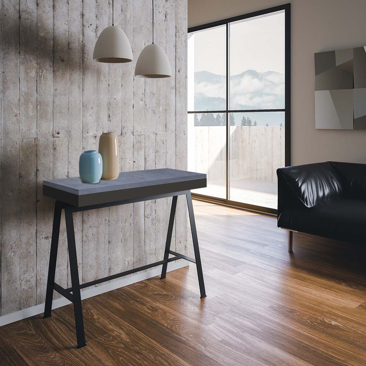 Consolle Allungabile 90-300x40x77 cm in Nobilitato Grigio