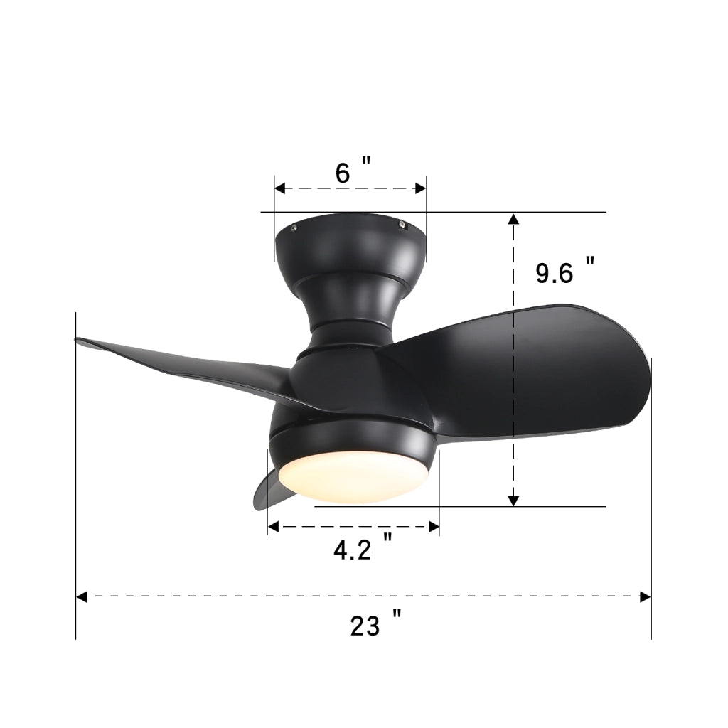Ventilatore da soffitto nero camera letto 58 cm con luce led tricolore dimmerabile 18w 3 pale abs telecomando motore dc 220v