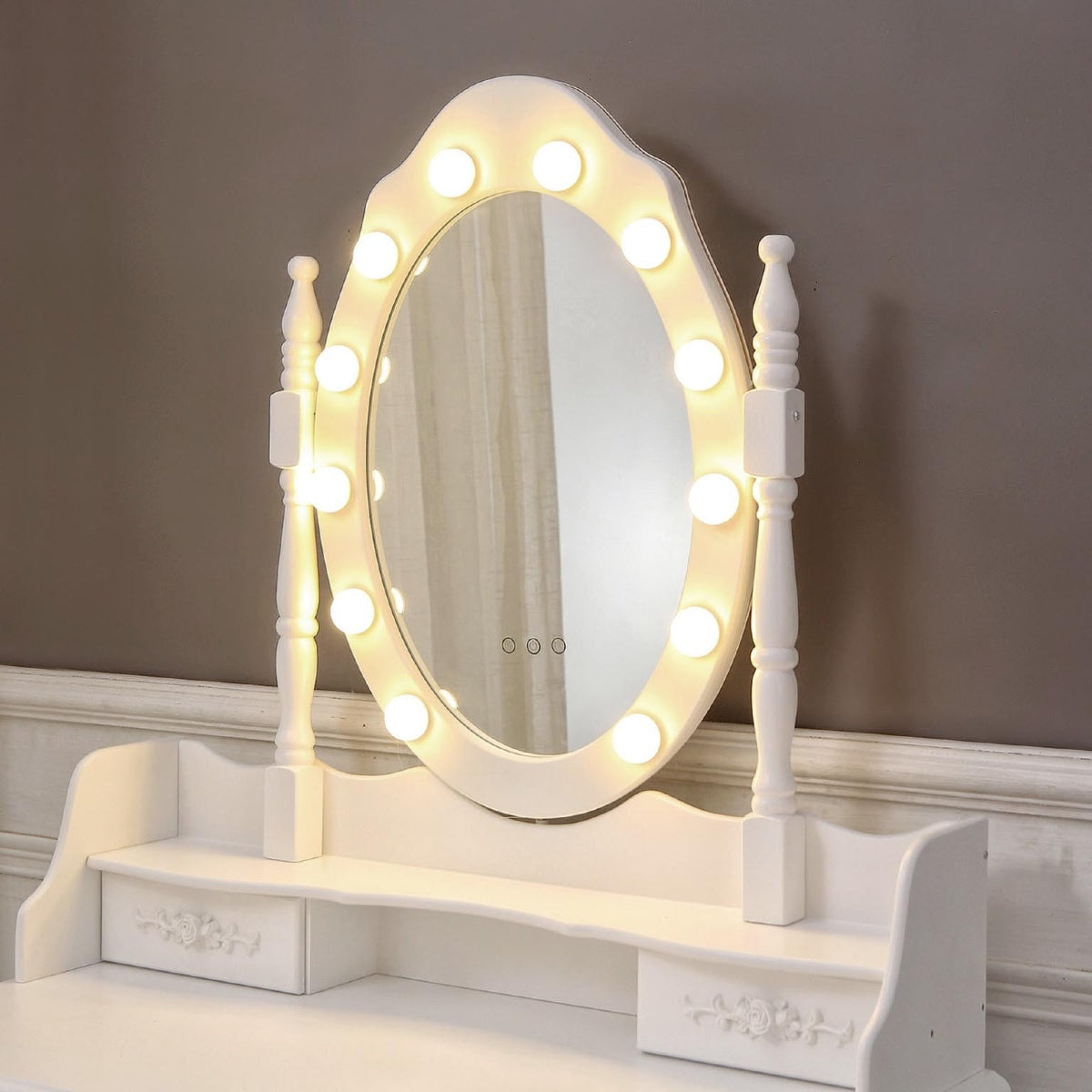 Toeletta Beauty con sgabello e luci LED