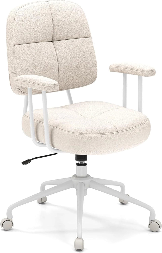 Sedia da Ufficio, con Schienale e Braccioli, Sedia Girevole Regolabile con Funzione a Dondolo e Ruote per Camera da Letto, Studio, Portata 150 kg (Bianco)