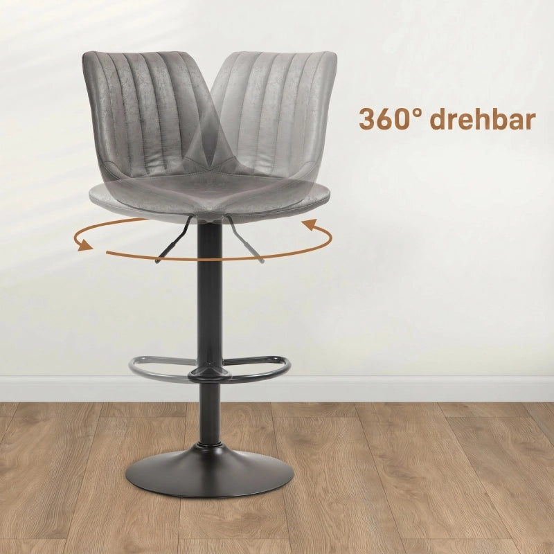 Sgabello da bar vintage set da 2 con altezza regolabile poggiapiedi in microfibra e metallo grigio scuro