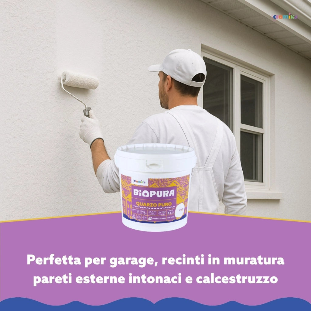 Pittura murale quarzo puro interni esterni finitura opaca linea biopura cromika *** formato 5 lt, confezione 1