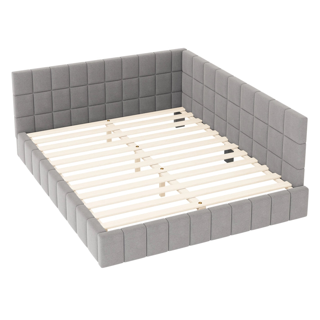 Letto imbottito multifunzione in velluto grigio 160x200 cm