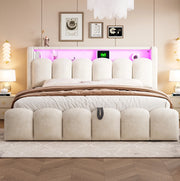 Letto matrimoniale imbottito 180x200 cm beige con LED e USB
