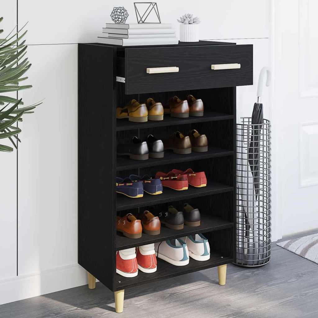 Mobile per scarpe con cassetto Rovere Nero 60 x 35 x 105 cm