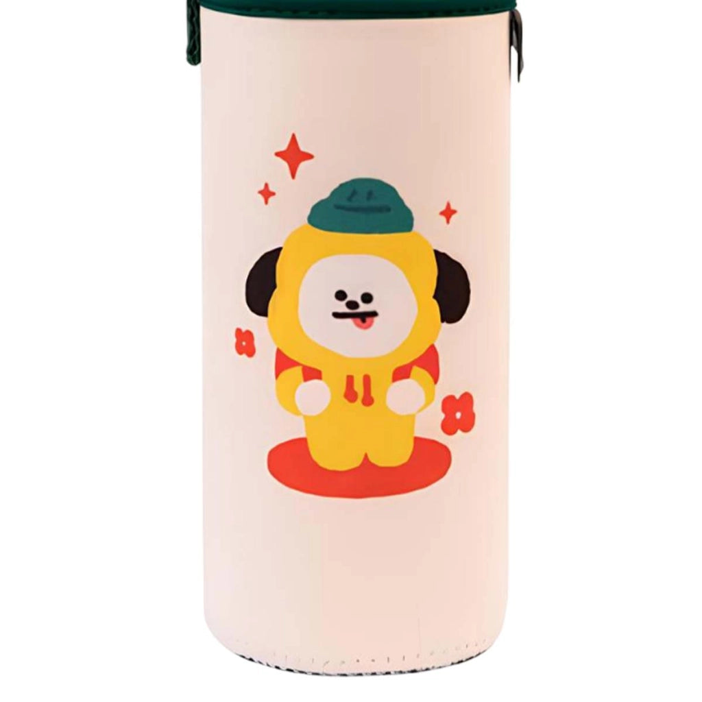 Borraccia in vetro riutilizzabile da 500 ml con motivo CHIMMY e custodia Bianco / Verde Line Friends BT21