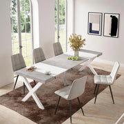 Consolle allungabile, 58 fino 262x90x73cm, Per 12 persone, Gambe in legno, Bianco e grigio cemento RF2818