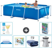 Piscina Reclinabile a Forma di Rettangolo - 260 x 160 x 65 cm - Blu - Inclusa Copertura - Letto a Bagno - Parasole Solare - Pompaggio Piscina - 7 pezzi