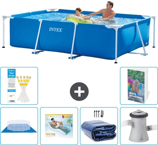 Piscina Reclinabile a Forma di Rettangolo - 260 x 160 x 65 cm - Blu - Inclusa Copertura - Letto a Bagno - Parasole Solare - Pompaggio Piscina - 7 pezzi