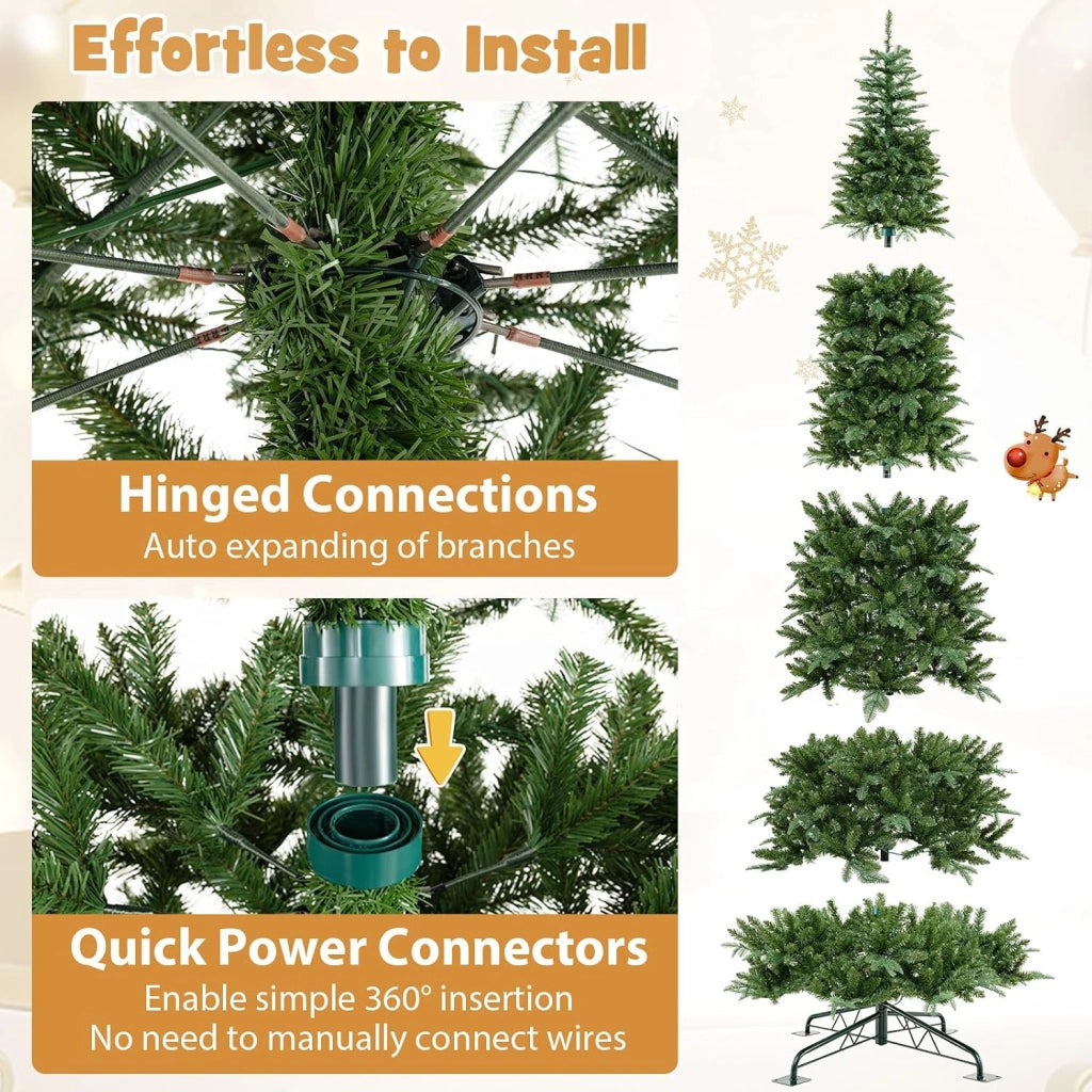 Albero di Natale Artificiale 360 cm, Albero di Natale Pieghevole Pre-illuminato, con Connettore di Alimentazione Rapido, Christmas Tree con 2517 Punte di Rami, 800 Luci LED