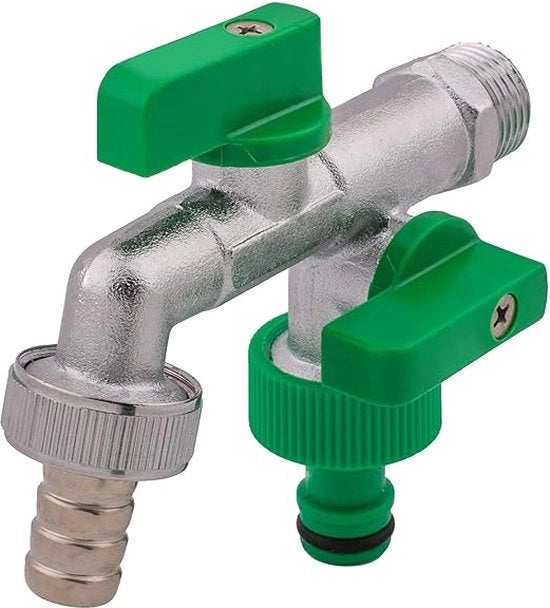 Pompa per giardino con iniettore 1/2" BSP e doppie uscite 3/4" BSP chiuse, congiunzioni tubi giardino - Inclusa congiunzione tubo 15mm, pompa per irrigazione