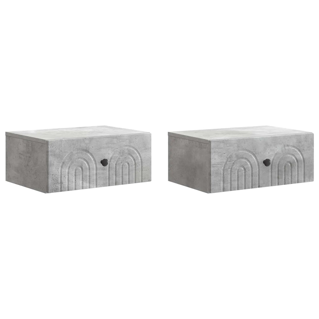 Set di 2 Comodini | Armadio da Notte | Mobiletto da notte a muro con cassetto Grigio Cemento