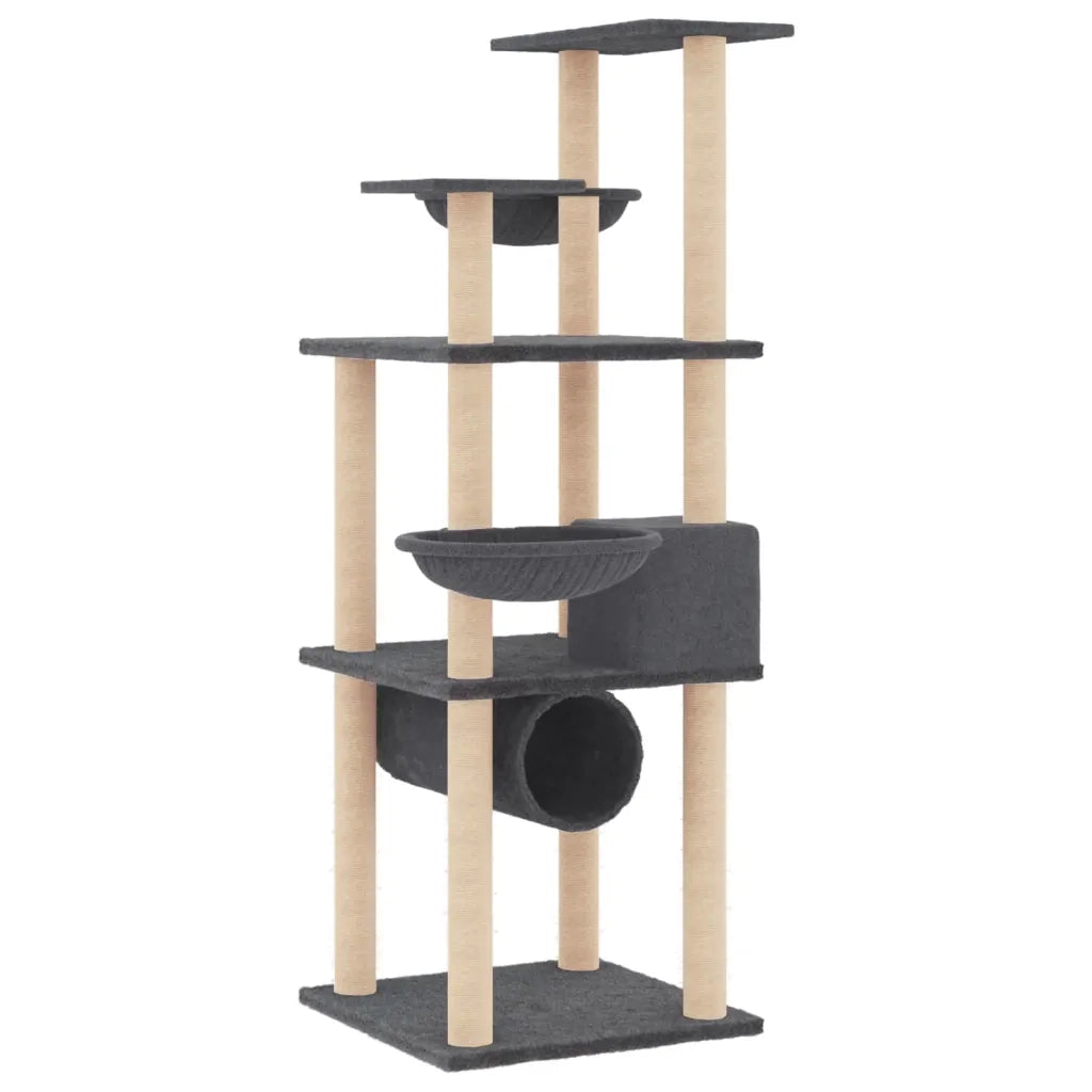 Albero per Gatti con Tiragraffi in Sisal Grigio Scuro 141 cm 171749