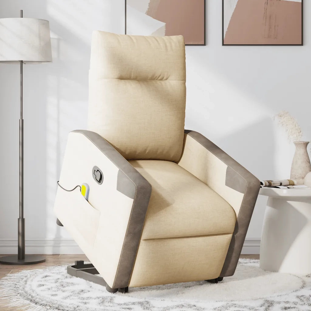 Poltrona Alzapersona Massaggiante | Sedia Relax Reclinabile Crema in Tessuto