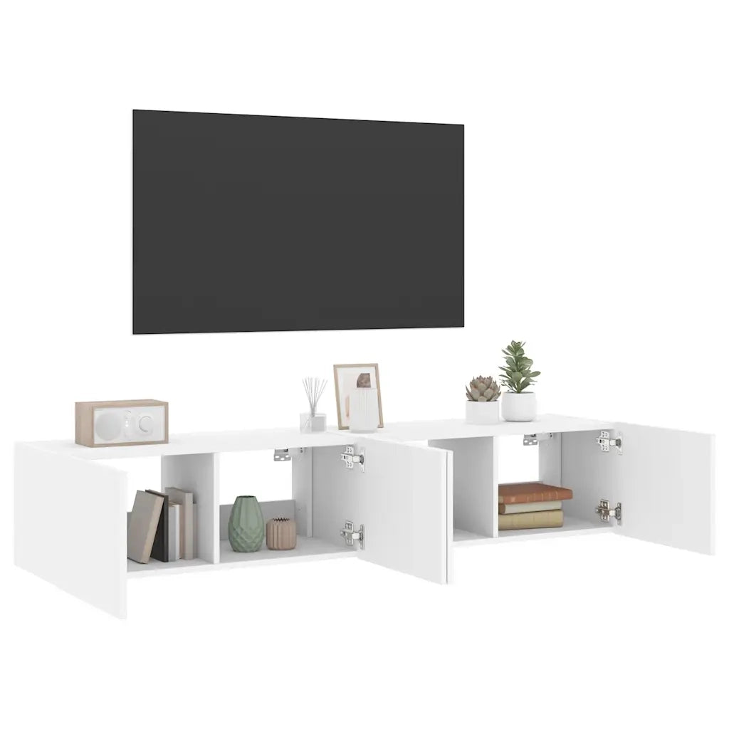 Mobili TV a Parete con Luci LED 2pz Bianchi 80x35x31 cm 837282