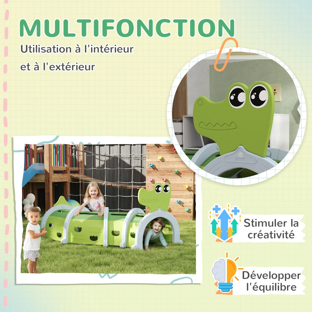 Tunnel Gioco per Bambini Forma Coccodrillo Modulabile ¨C zephmum ¨C Verde