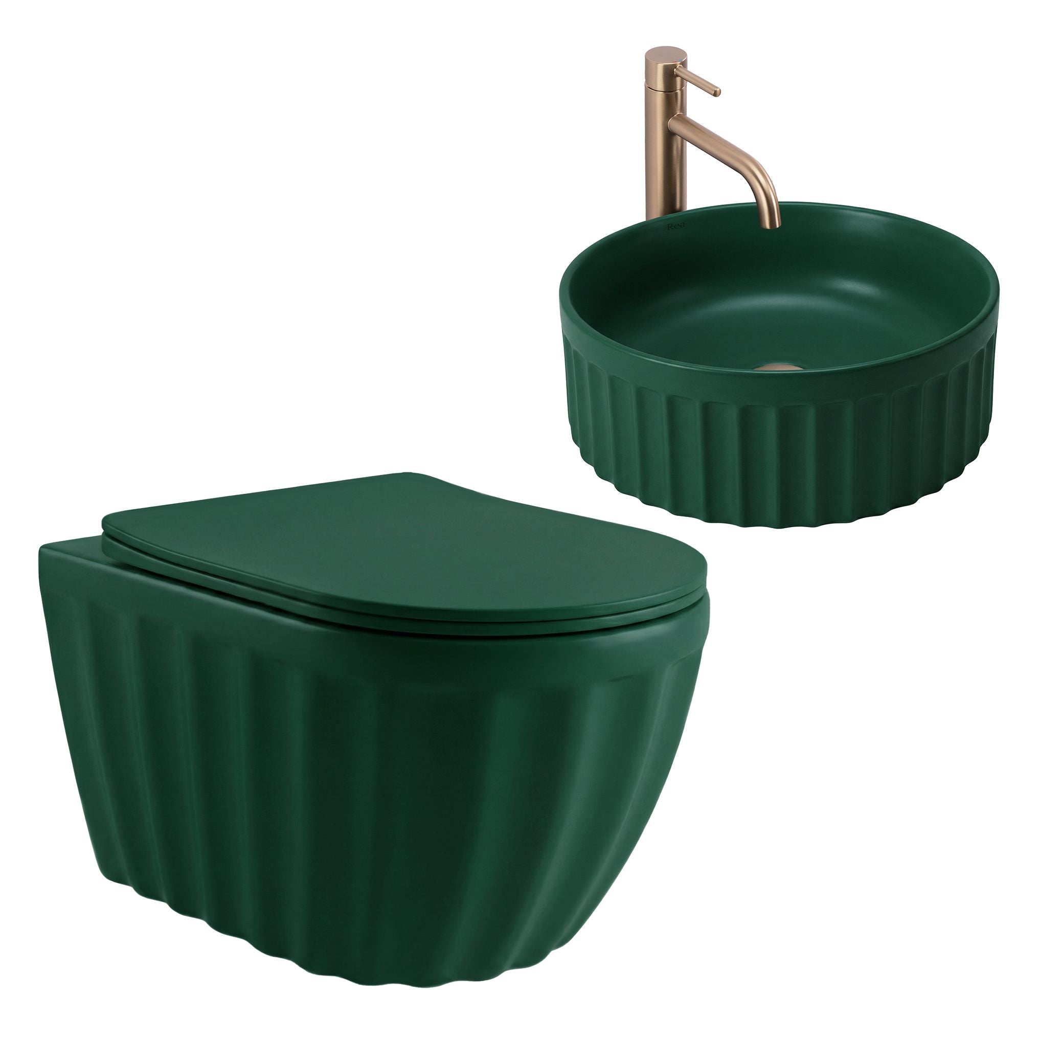 Set: Wc Sospeso + Lavabo Da Appoggio Rea Duo Matcha Matt