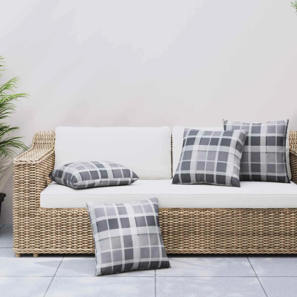 Cuscino da Esterno 4 pz | Cuscini per sedie Grigio a quadri 60 x 60 cm Tessuto