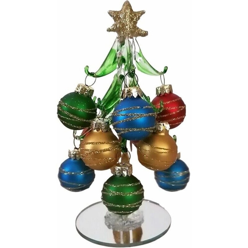 Trade Shop - Decorazione Natalizia Albero Di Natale 15cm In Vetro Con Palline Per Addobbi Casa Vetrine -