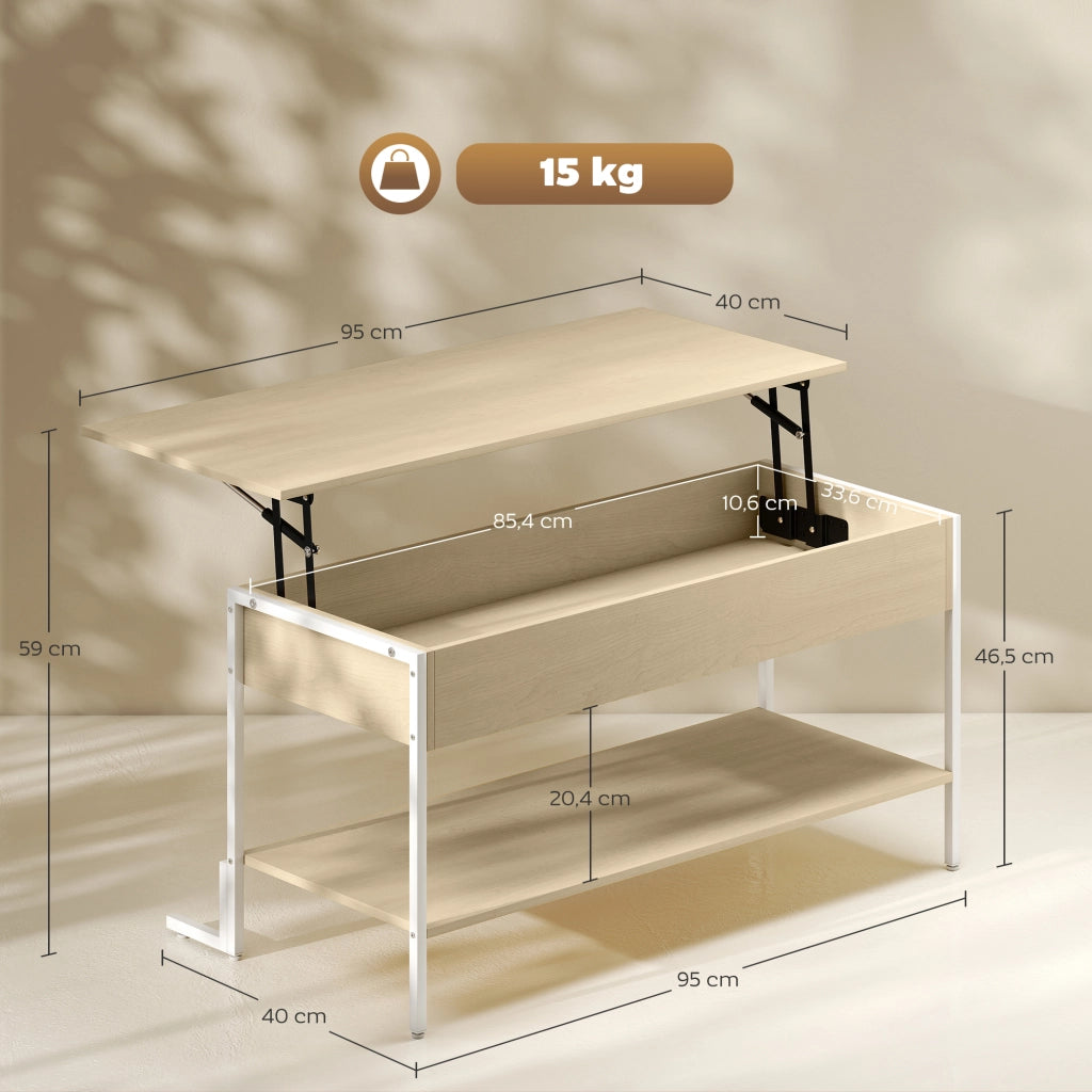 Tavolino da caff¨¨ con cerniera soft close e ripiano aperto ¨C zephmum ¨C 95x40x59 cm naturale e bianco