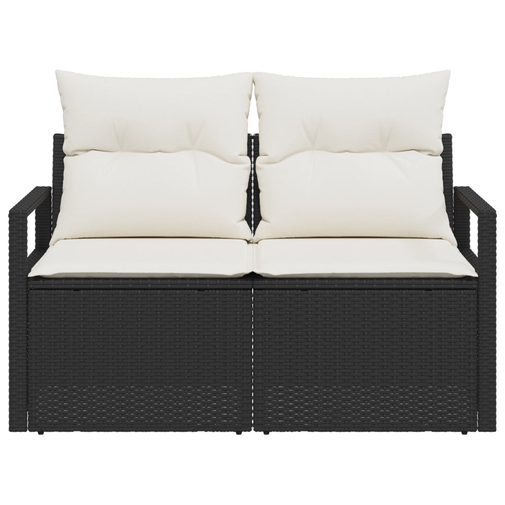 Divano da giardino a 2 posti con cuscini in polyrattan nero